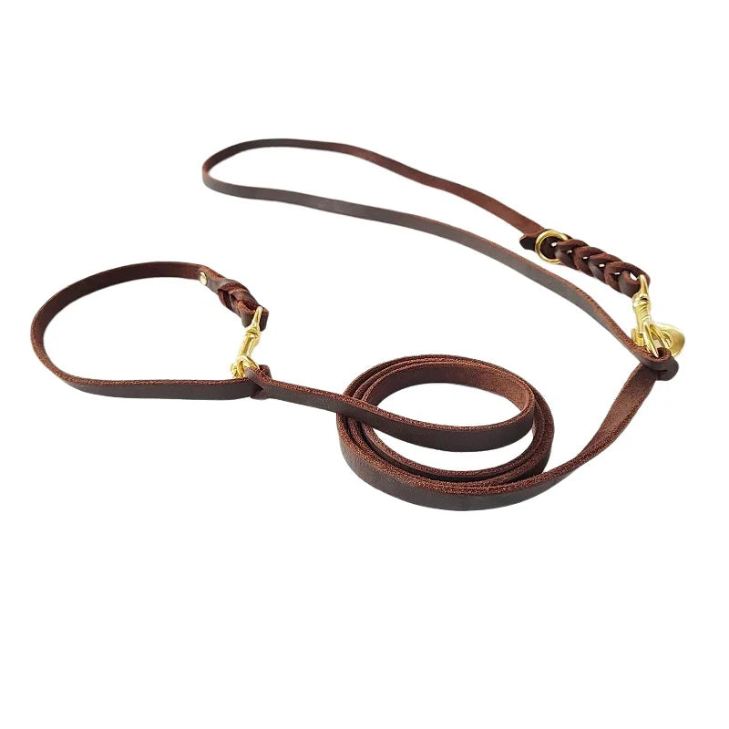 Two big Dog Leash Braided Real Leather Double Leashes P chain Collar Multifunctional Long Short Large Dog Walking Training Lead