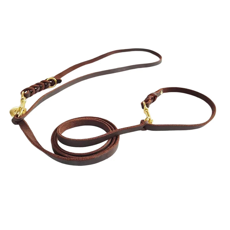 Two big Dog Leash Braided Real Leather Double Leashes P chain Collar Multifunctional Long Short Large Dog Walking Training Lead
