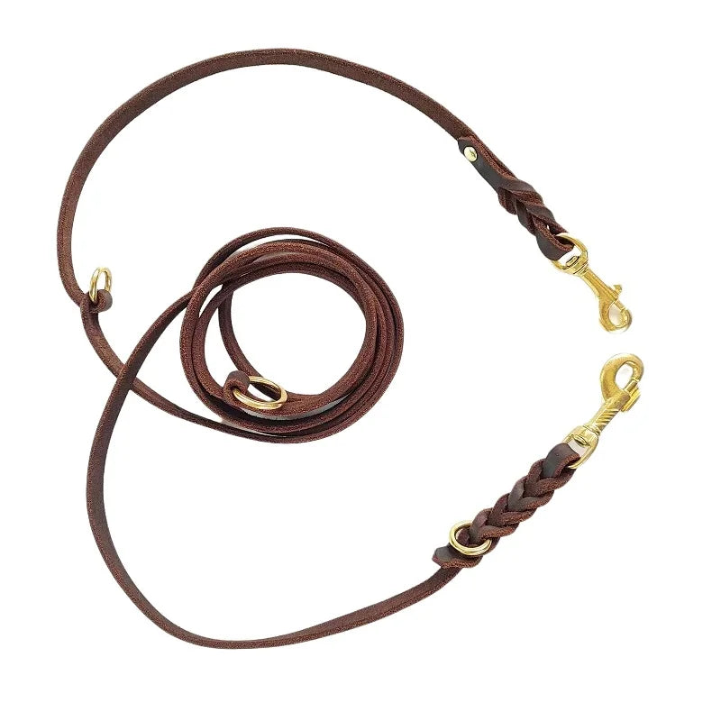 Two big Dog Leash Braided Real Leather Double Leashes P chain Collar Multifunctional Long Short Large Dog Walking Training Lead