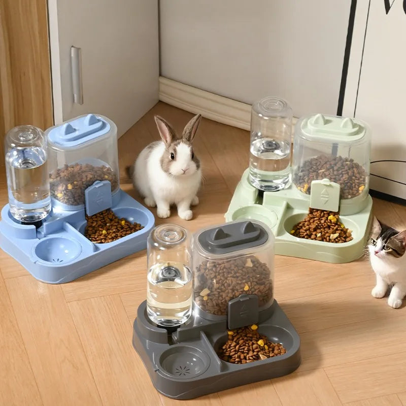 1 PC 2-in-1 Automatic Feeder with Controllable Food Amount for Small Animal Pets Rabbits Cats Dogs Feeder Bowl with Drink Bottle