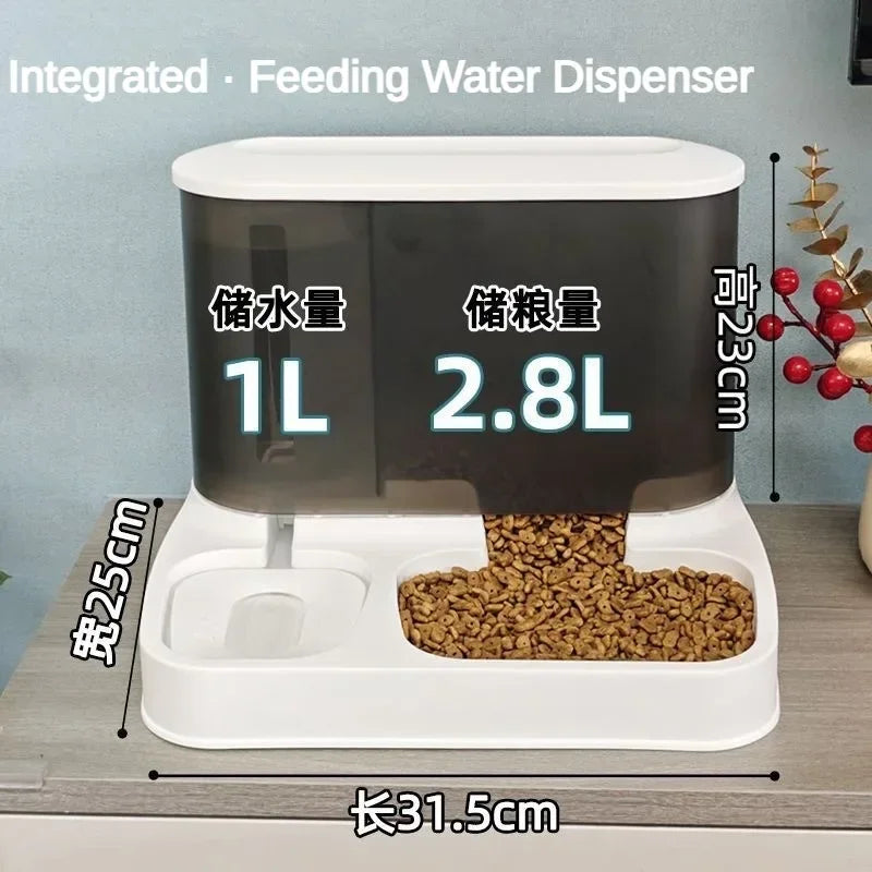 2 in 1 Pet Automatic Feeder & Water Fountain Large Visible Food Storage Auto Food Dispenser for Dogs Cats