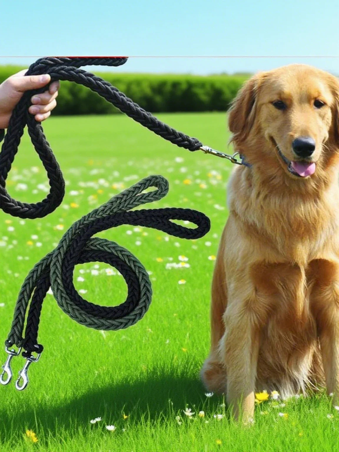 Dog leash for outdoor use. Durable and sturdy. Black design.