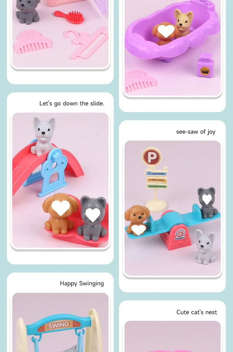 Dog Doll Set Puppy Pretend Play Toys Children Play House Accessories Pet House Scene Games Toys Kids Sensory Dog Pet Basket Toys