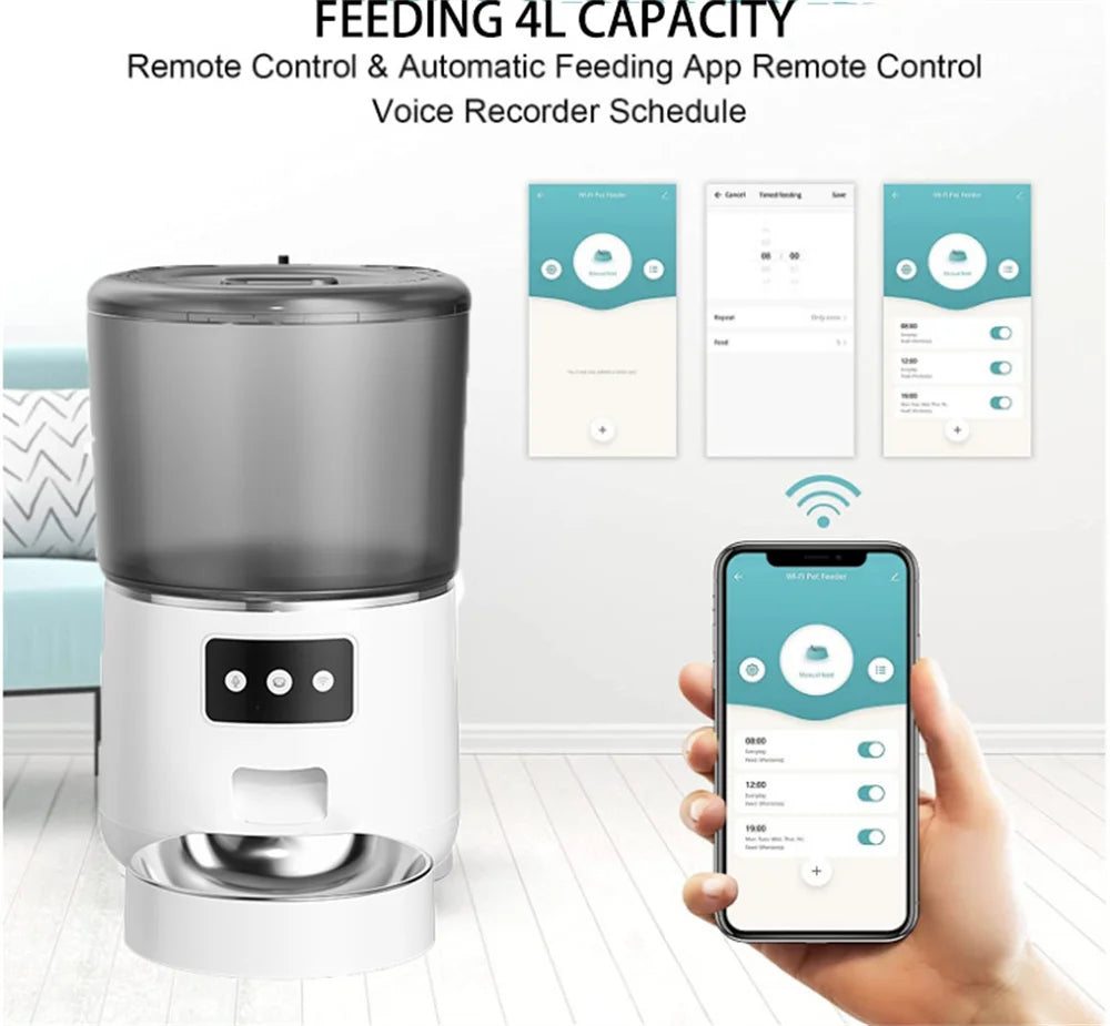 Automatic Cat Feeders, 4L Timed Cat Dry Food Dispenser, Dual Power Supply, Programmable Portion Control, Auto Pet Feeder