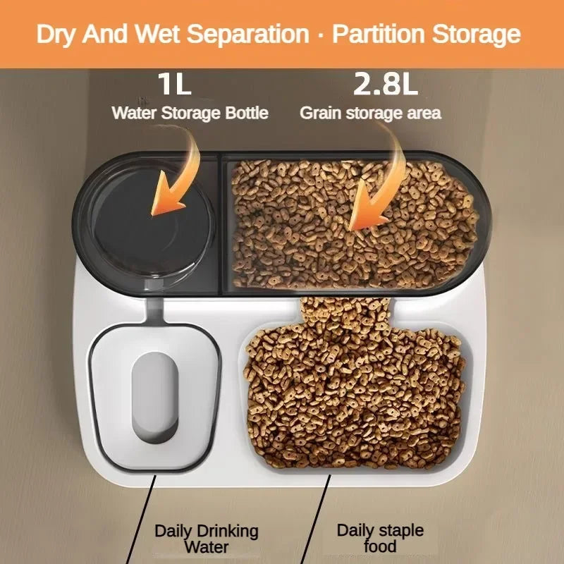 2 in 1 Pet Automatic Feeder & Water Fountain Large Visible Food Storage Auto Food Dispenser for Dogs Cats