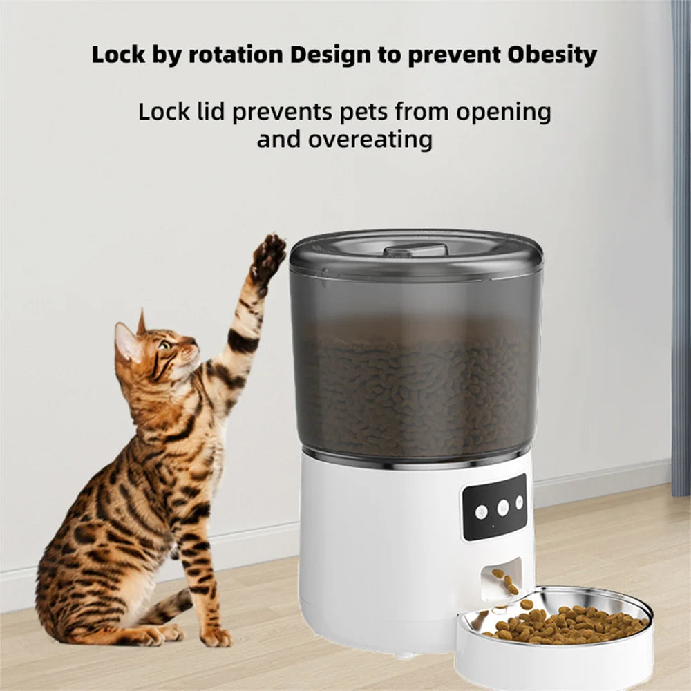 Automatic Cat Feeders, 4L Timed Cat Dry Food Dispenser, Dual Power Supply, Programmable Portion Control, Auto Pet Feeder