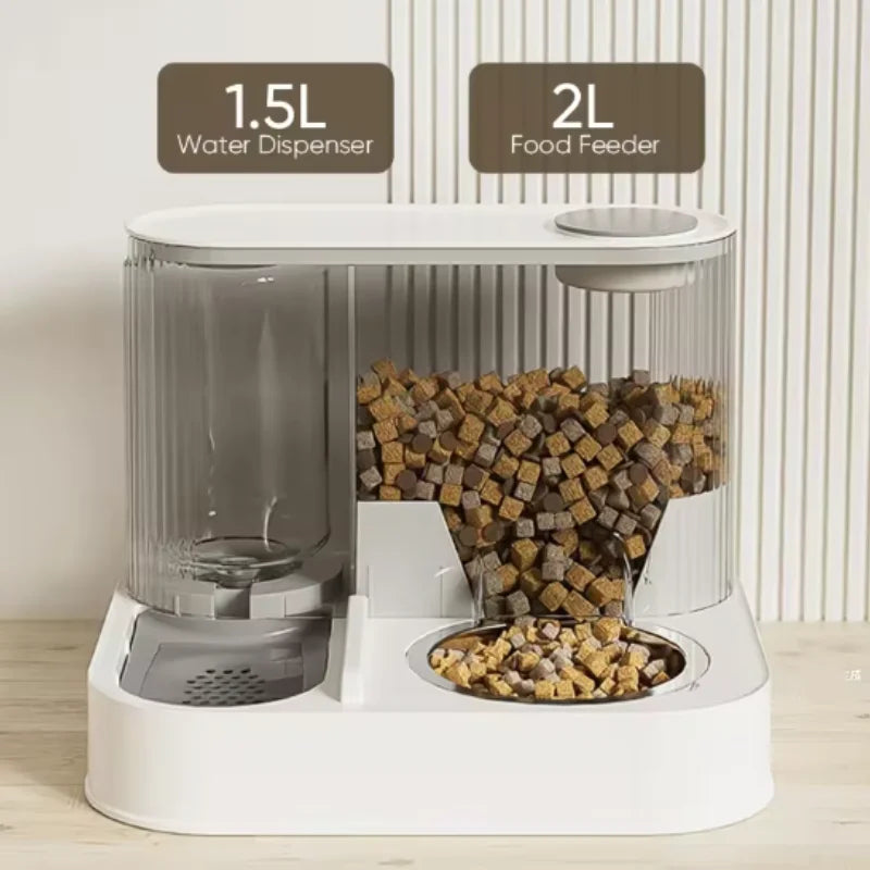 Automatic Feeder for Cats And Dogs with Water Fountain Large Food Storage Dispenser Pet Bowl Accessory for Puppies And Kittens