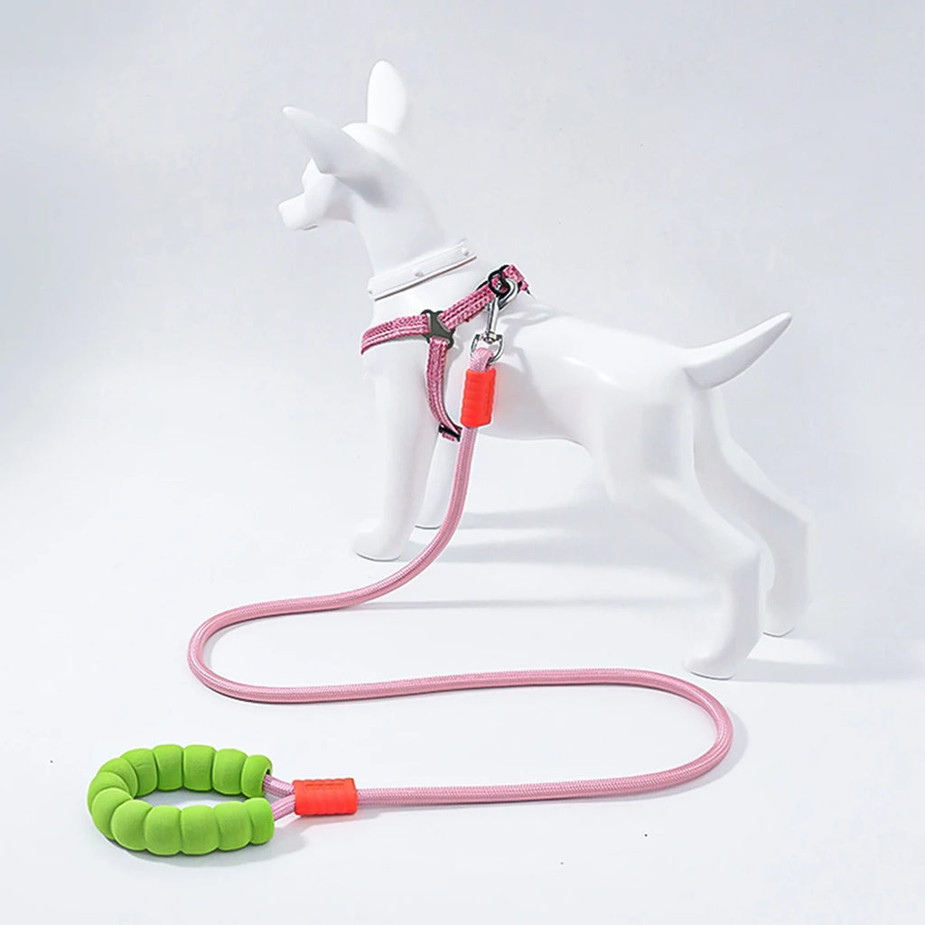 150cm Long Dog Leash with Foam Handle Cushioning Shock-Absorbing Elastic Alloy Buckle Durable Comfortable Rope for Walking