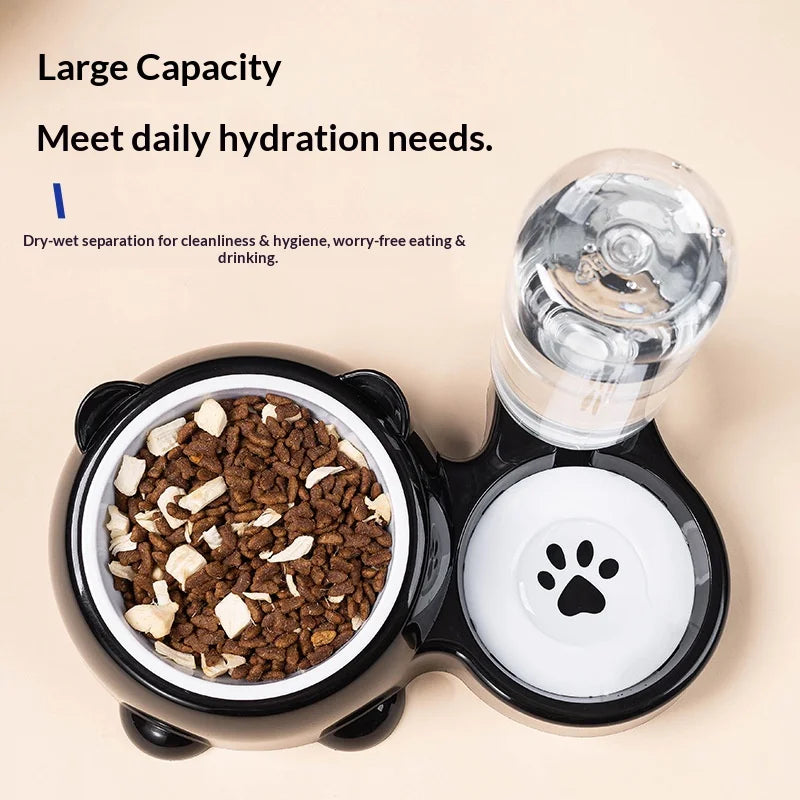 Pet Bowl 2-in-1 Auto Water Feeder, Tilted Elevated Cat Dog Bowl for Food & Water, Anti-Choking Slow Feeder Dish for Pets