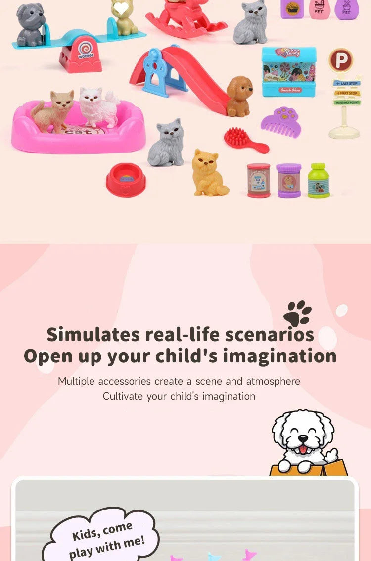 Dog Doll Set Puppy Pretend Play Toys Children Play House Accessories Pet House Scene Games Toys Kids Sensory Dog Pet Basket Toys