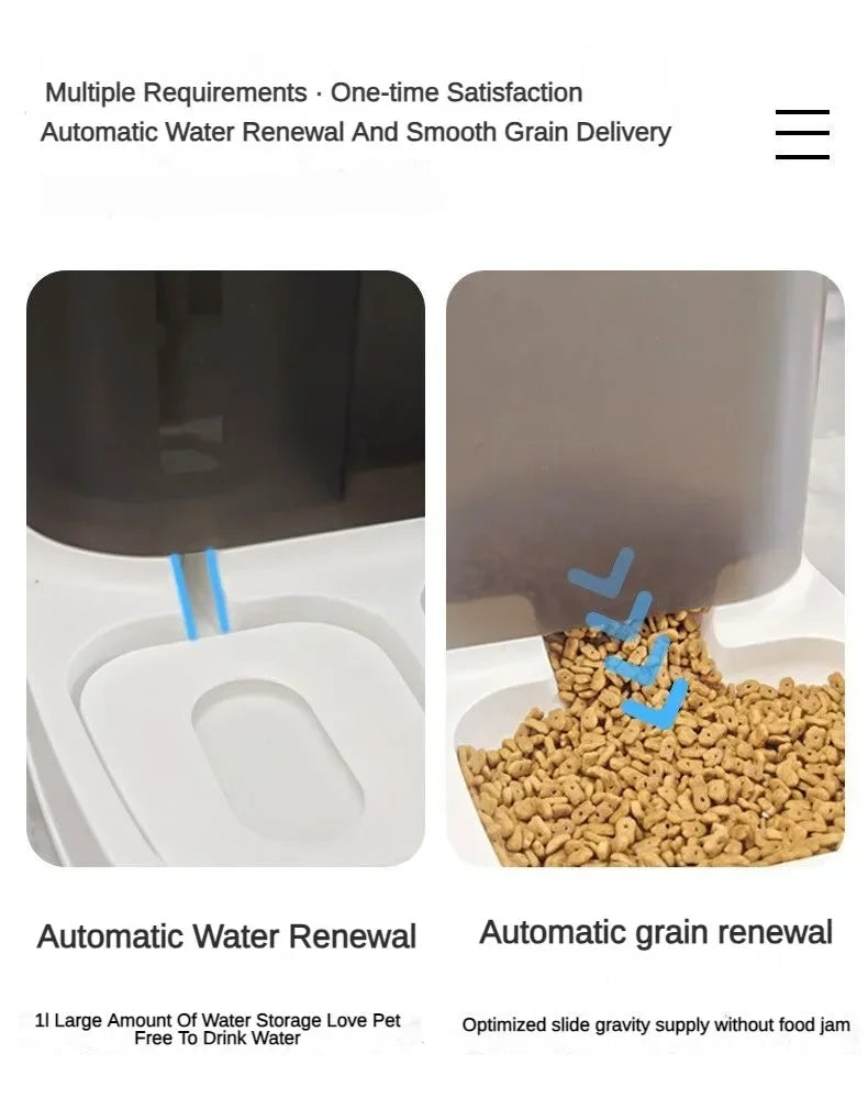 2 in 1 Pet Automatic Feeder & Water Fountain Large Visible Food Storage Auto Food Dispenser for Dogs Cats