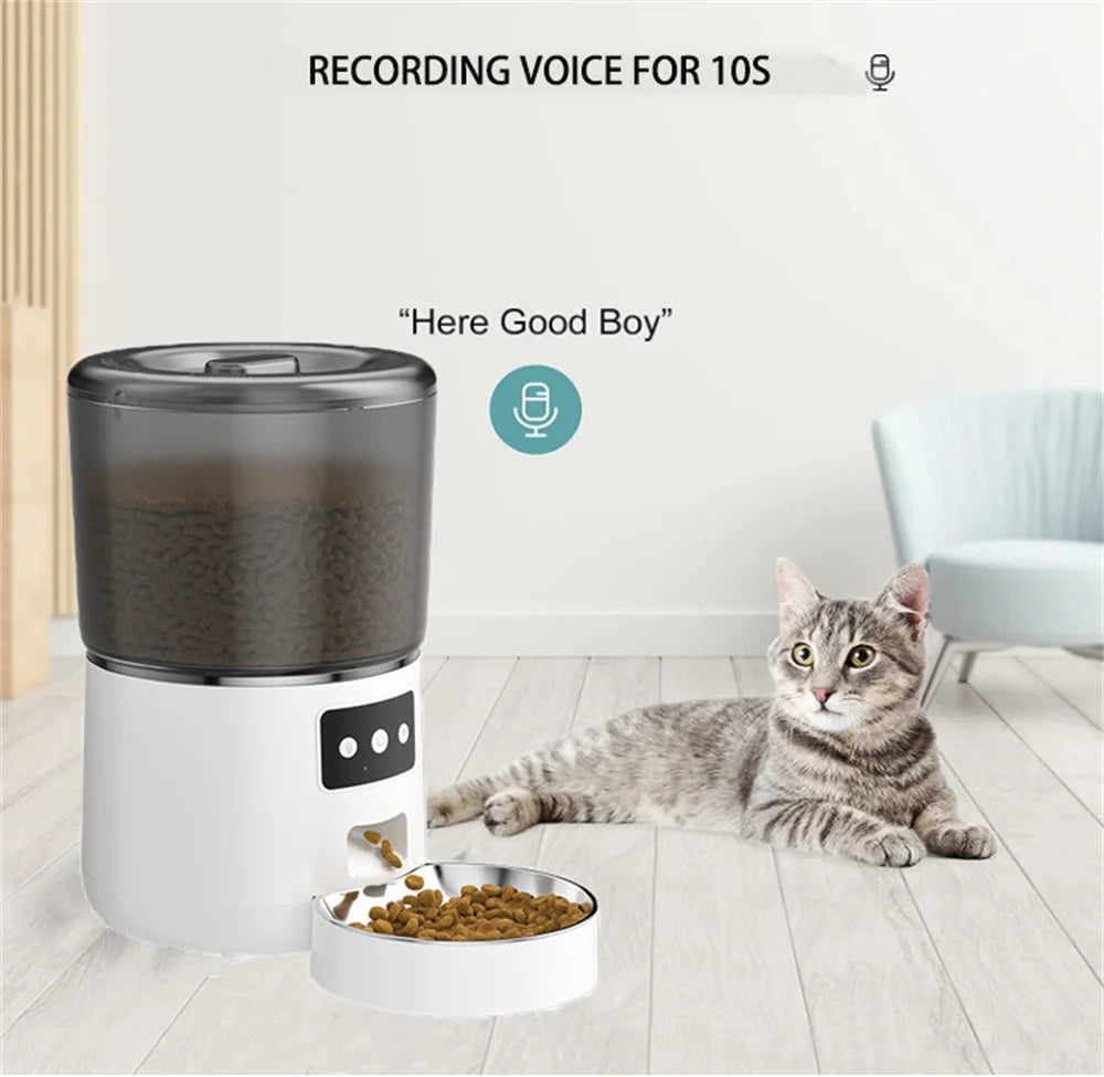 Automatic Cat Feeders, 4L Timed Cat Dry Food Dispenser, Dual Power Supply, Programmable Portion Control, Auto Pet Feeder