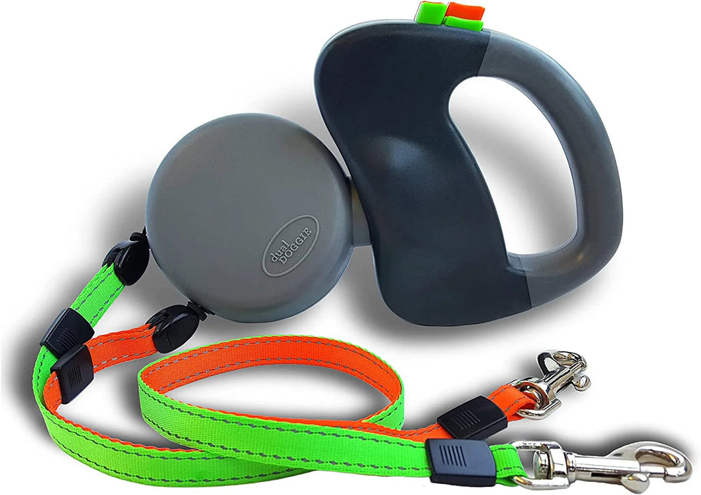 Two Dog Reflective Retractable Pet Leash Two Dogs Each up to 50 lbs and 10ft