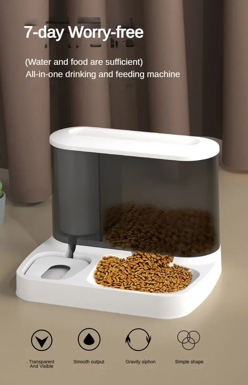 2 in 1 Pet Automatic Feeder & Water Fountain Large Visible Food Storage Auto Food Dispenser for Dogs Cats