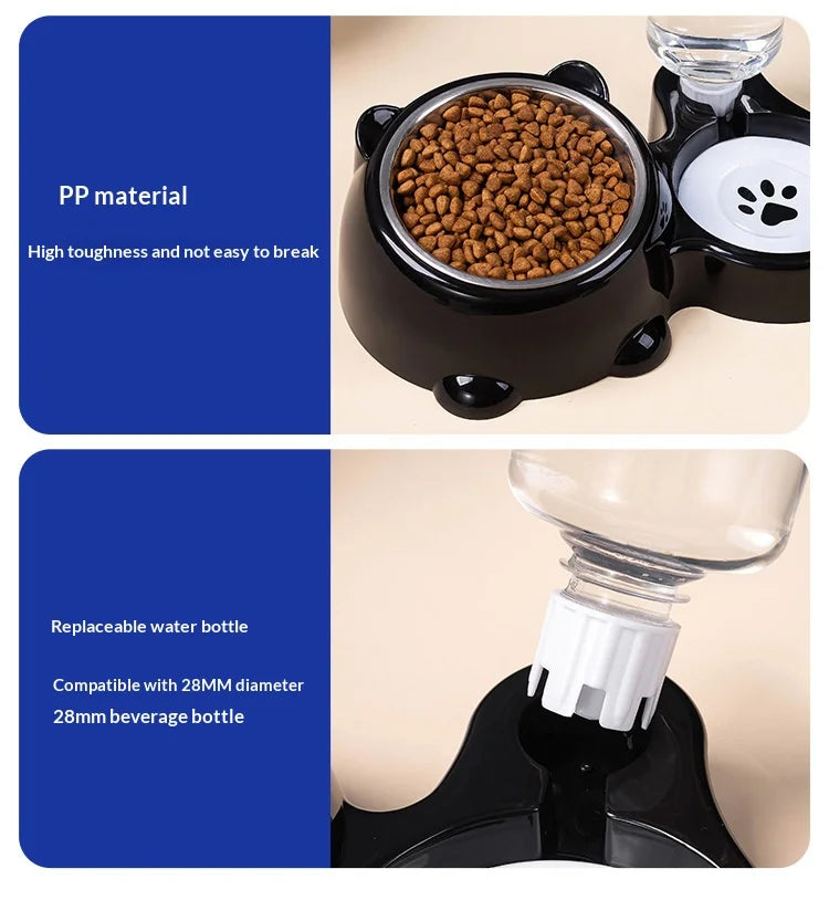 Pet Bowl 2-in-1 Auto Water Feeder, Tilted Elevated Cat Dog Bowl for Food & Water, Anti-Choking Slow Feeder Dish for Pets