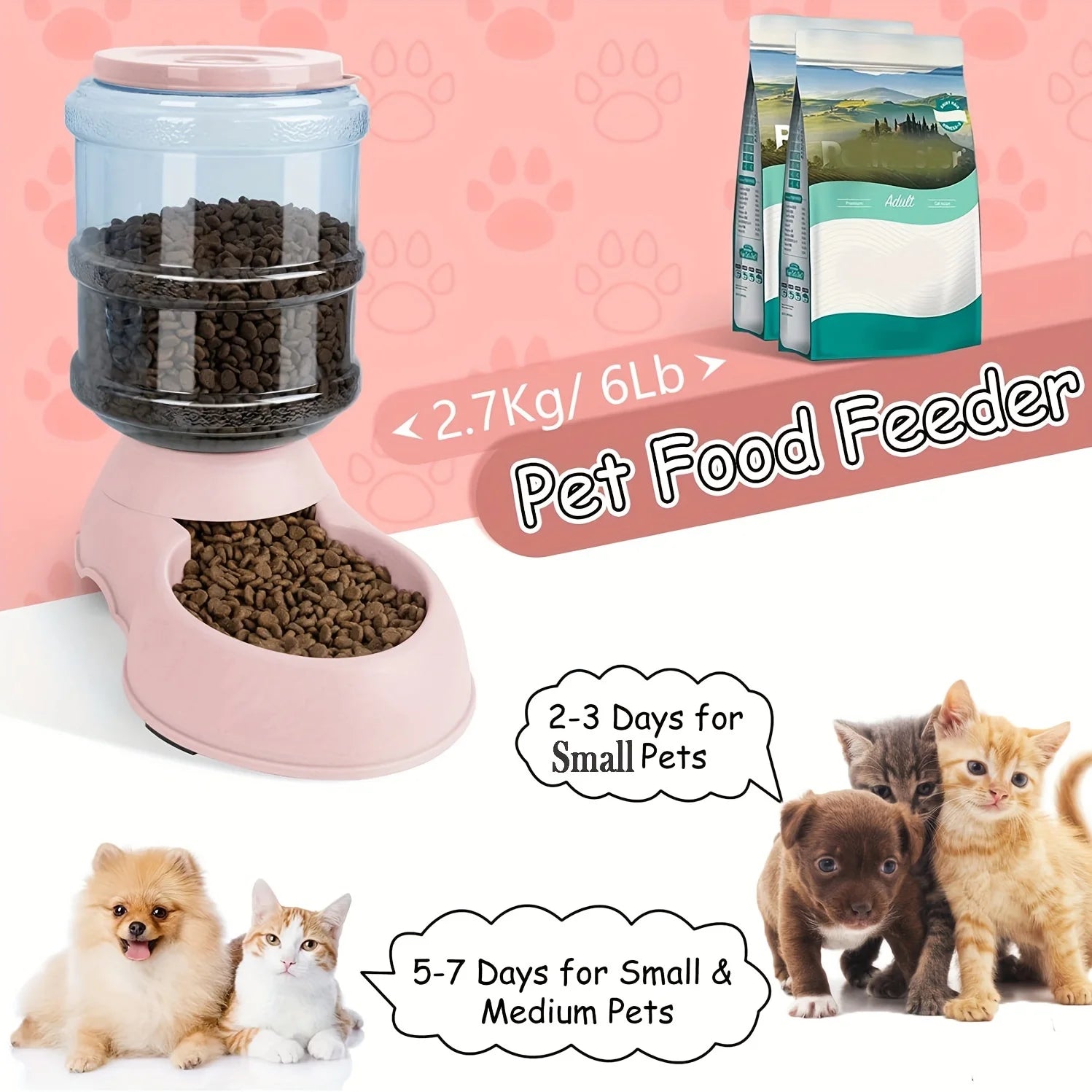 3.8L Large Capacity Automatic Pet Feeder & Water Dispenser, Gravity Pet Feeding Station, For Small & Medium Pets