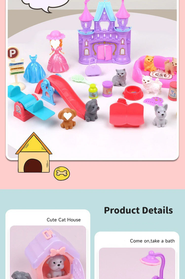 Dog Doll Set Puppy Pretend Play Toys Children Play House Accessories Pet House Scene Games Toys Kids Sensory Dog Pet Basket Toys