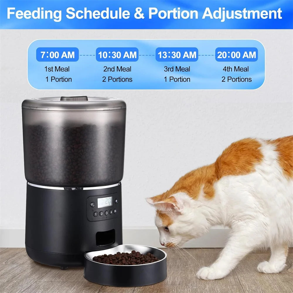 Automatic Cat Feeders, 4L Timed Cat Dry Food Dispenser, Dual Power Supply, Programmable Portion Control, Auto Pet Feeder