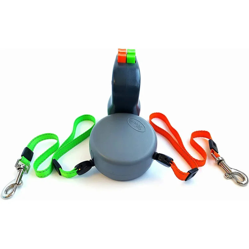 Two Dog Reflective Retractable Pet Leash Two Dogs Each up to 50 lbs and 10ft